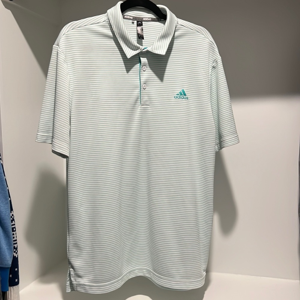 Adidas Golf Polo Large white with green lines